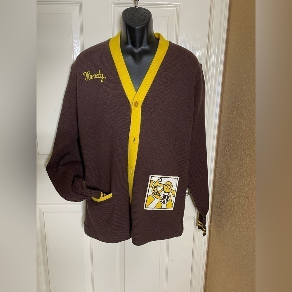 Vintage 1970s Albion Knit Letterman Varsity Cardigan​​​​​​​​​​​​​​​​​​​​​​